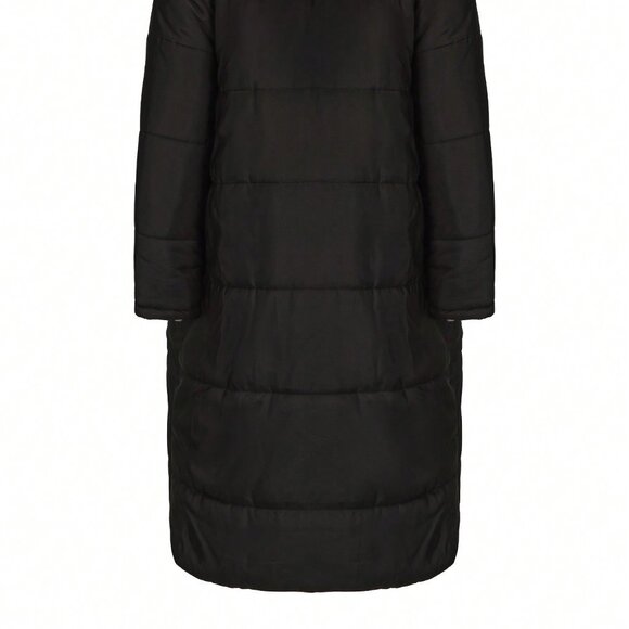 Black Casual Women's Double-Sided Hooded Thick Warm Mid-Length Jacket - Picture 5 of 6